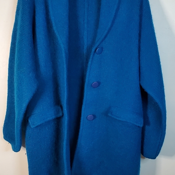 Vintage Turquoise Mohair Indie Button-Up Sweater Coat - Picture 10 of 14